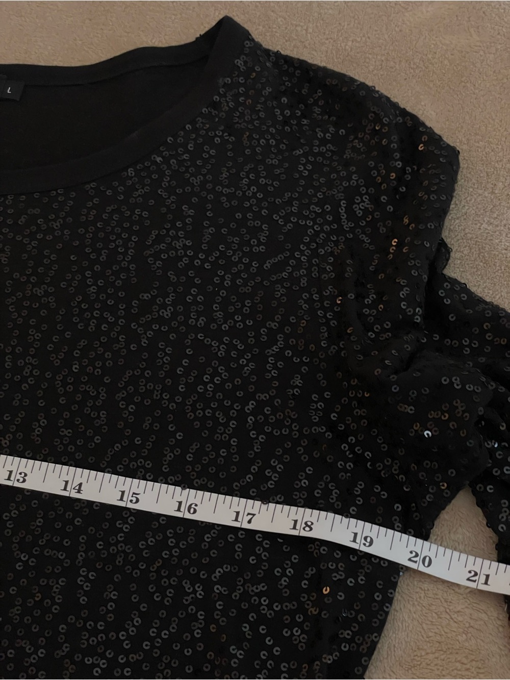 Women’s DKNY Black Sequin Long Sleeve MINI Dress size Large - Picture 6 of 7